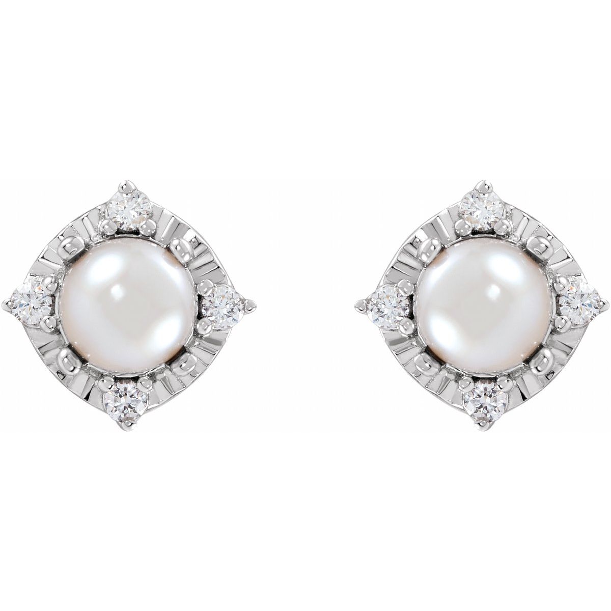 Cultured White Freshwater Pearl & .08 CTW Natural Diamond Halo-Style Earrings in 14k white gold