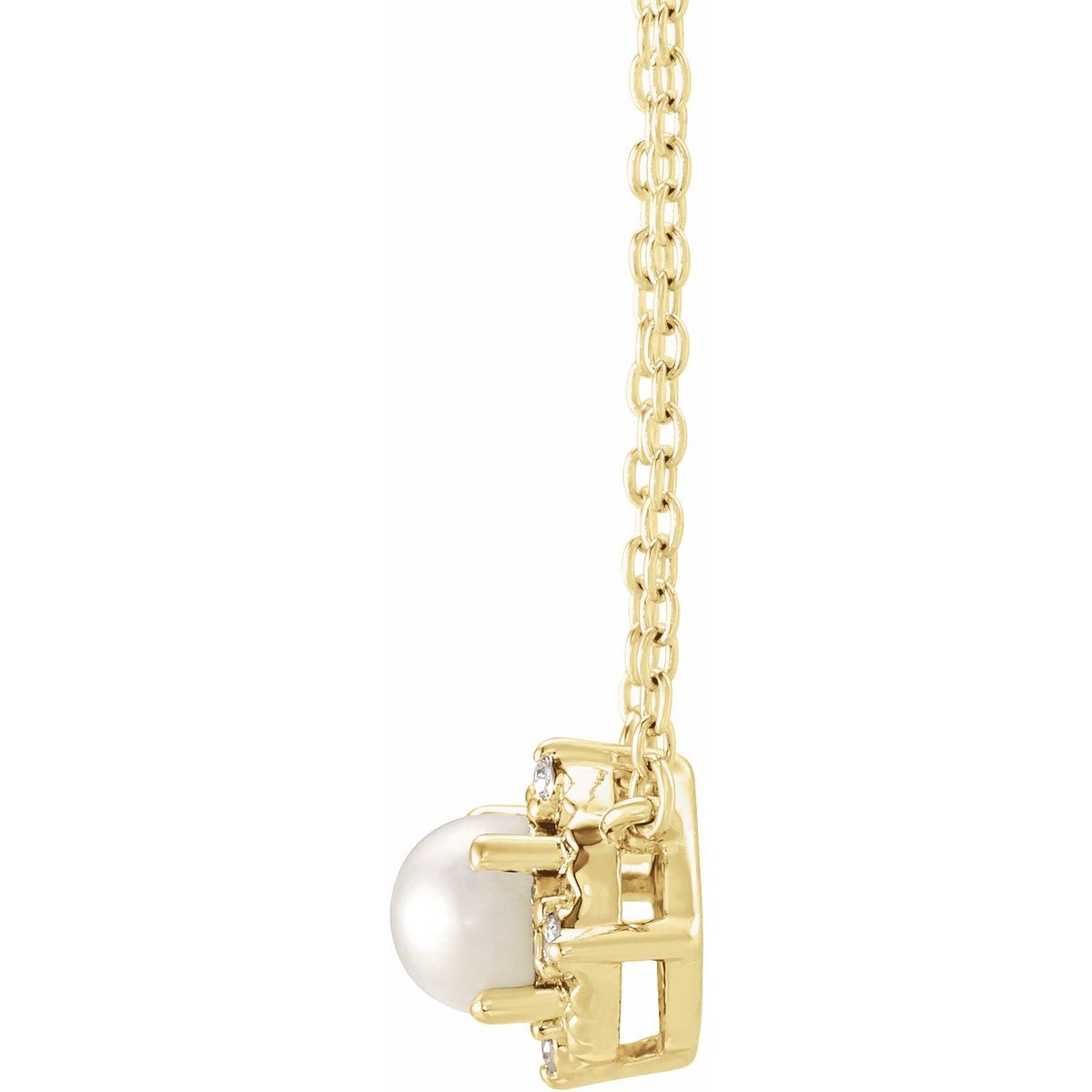 Cultured White Freshwater Pearl & .04 CTW Natural Diamond Halo-Style Necklace in 14k yellow gold
