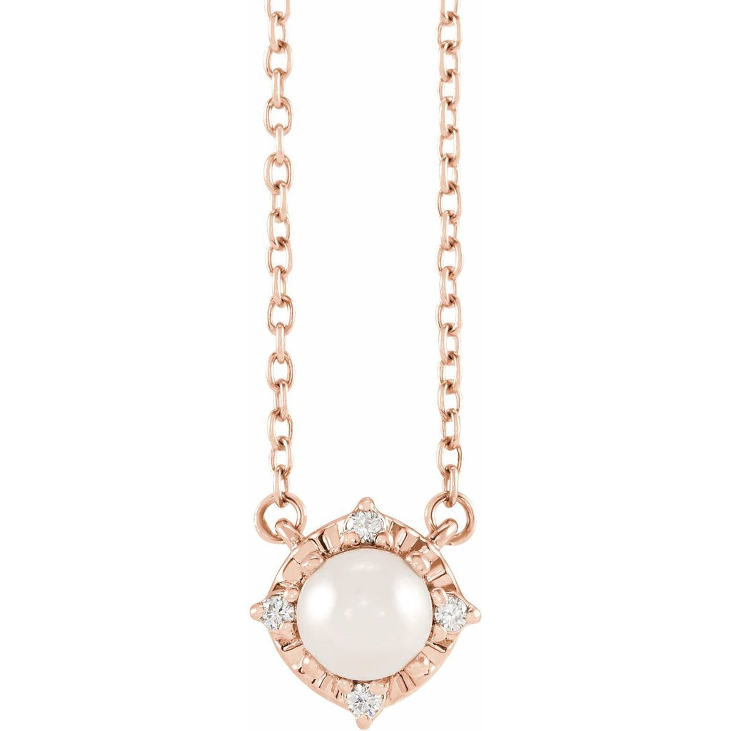 Cultured White Freshwater Pearl & .04 CTW Natural Diamond Halo-Style Necklace in 14k rose gold