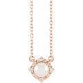 Cultured White Freshwater Pearl & .04 CTW Natural Diamond Halo-Style Necklace in 14k rose gold