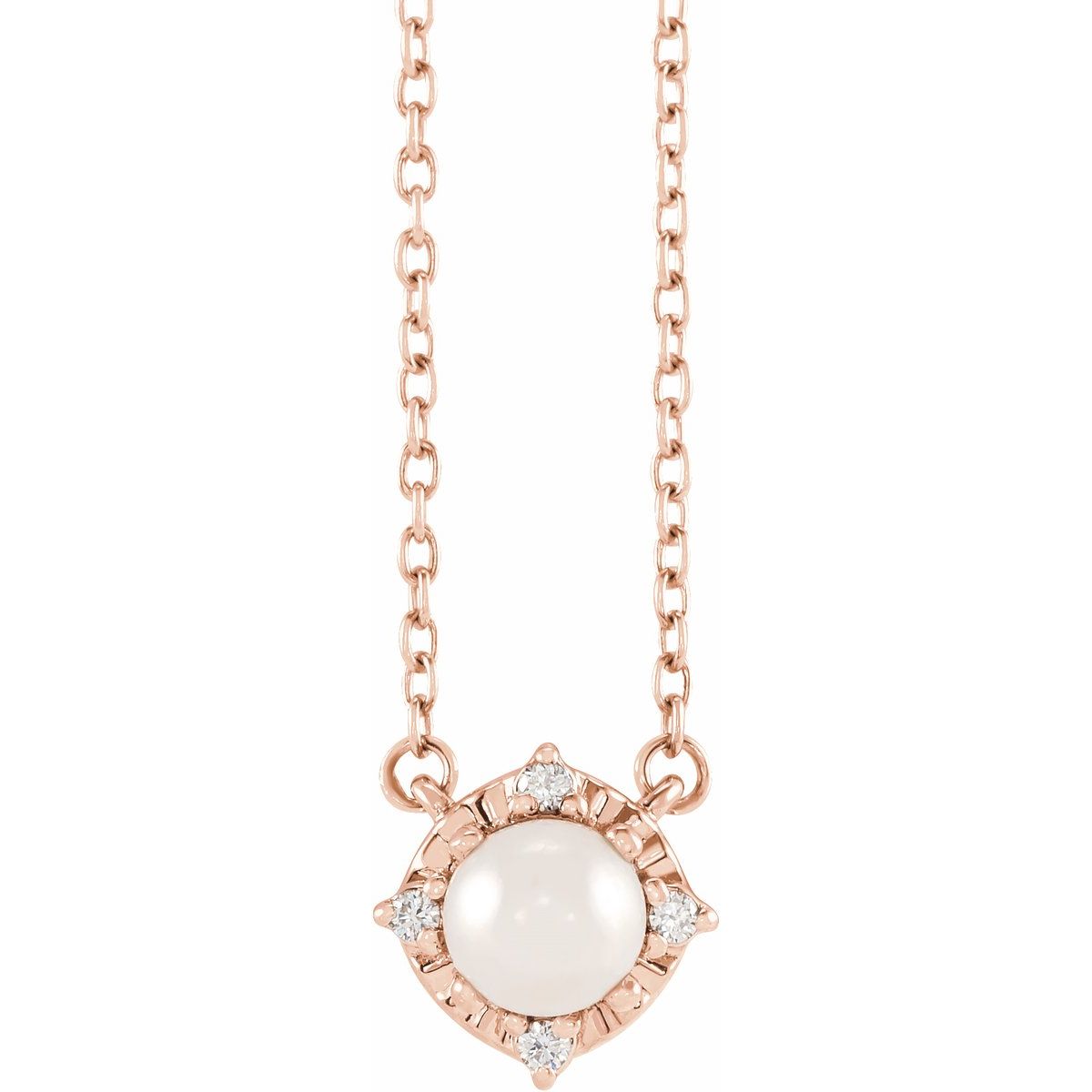 Cultured White Freshwater Pearl & .04 CTW Natural Diamond Halo-Style Necklace in 14k rose gold