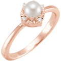 Cultured White Freshwater Pearl & .04 CTW Natural Diamond Halo-Style Ring in 14k rose gold
