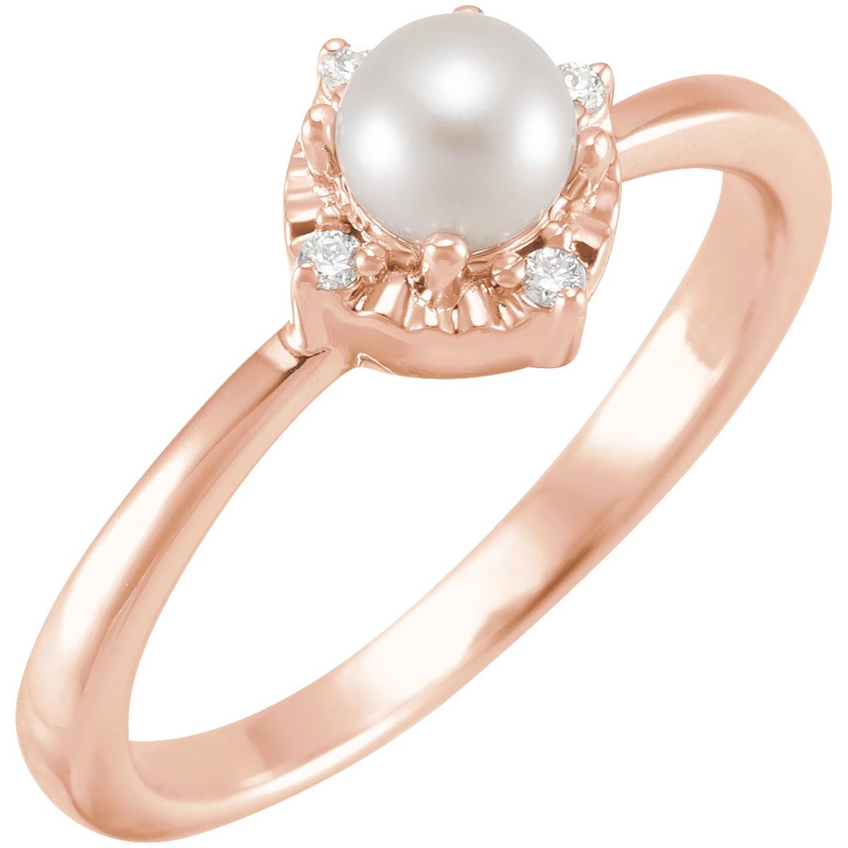 Cultured White Freshwater Pearl & .04 CTW Natural Diamond Halo-Style Ring in 14k rose gold