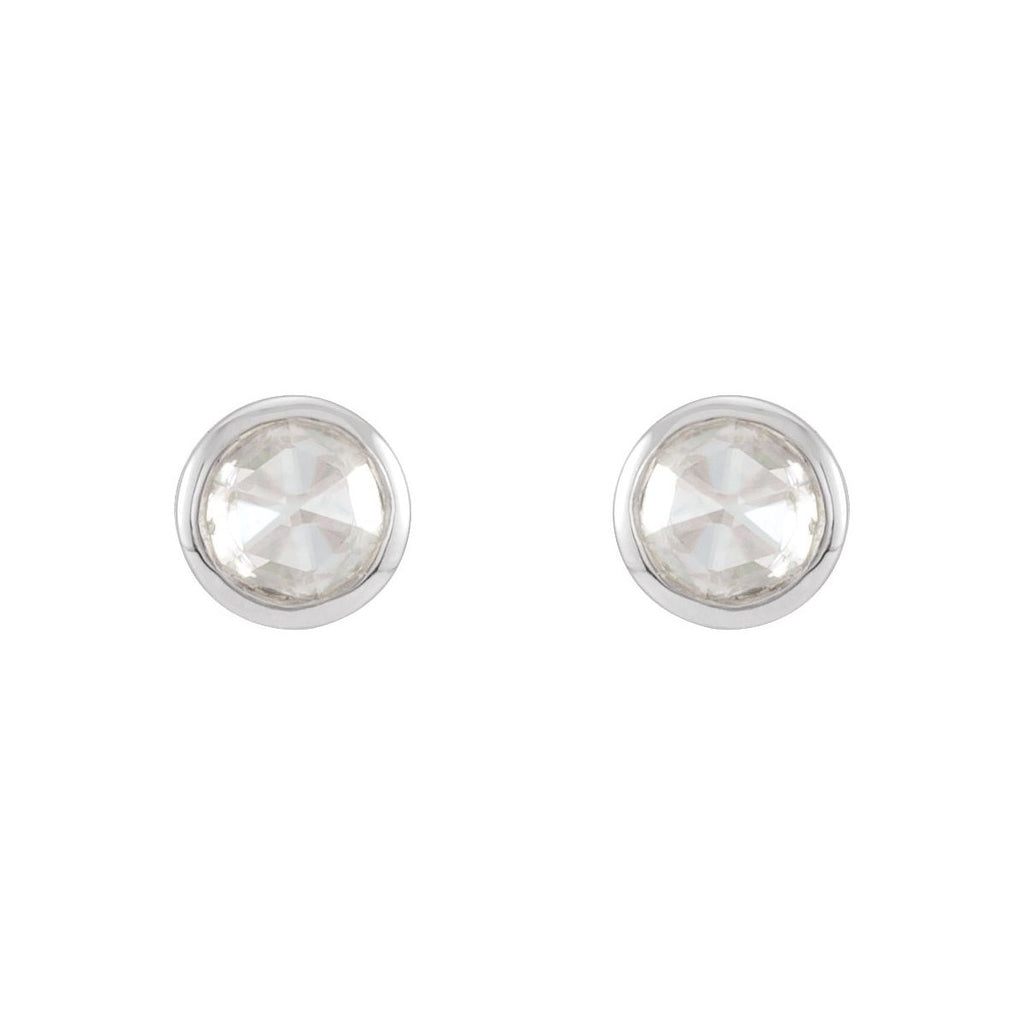 .05 CTW Rose-Cut Natural Diamond Bezel-Set Earrings in 14k white gold