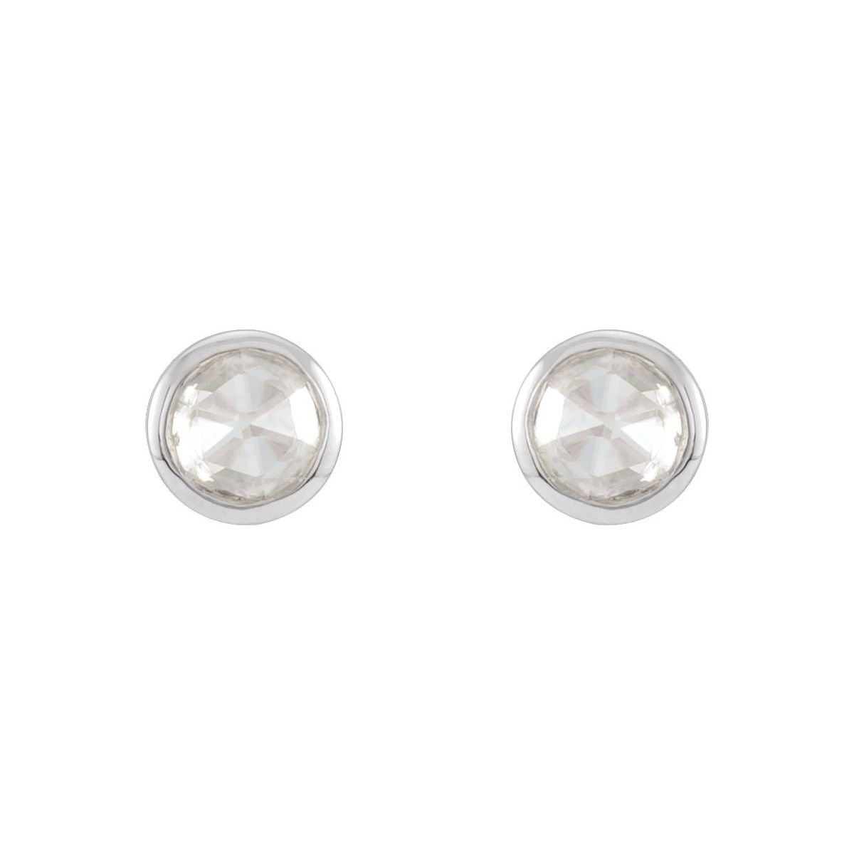 .05 CTW Rose-Cut Natural Diamond Bezel-Set Earrings in 14k white gold