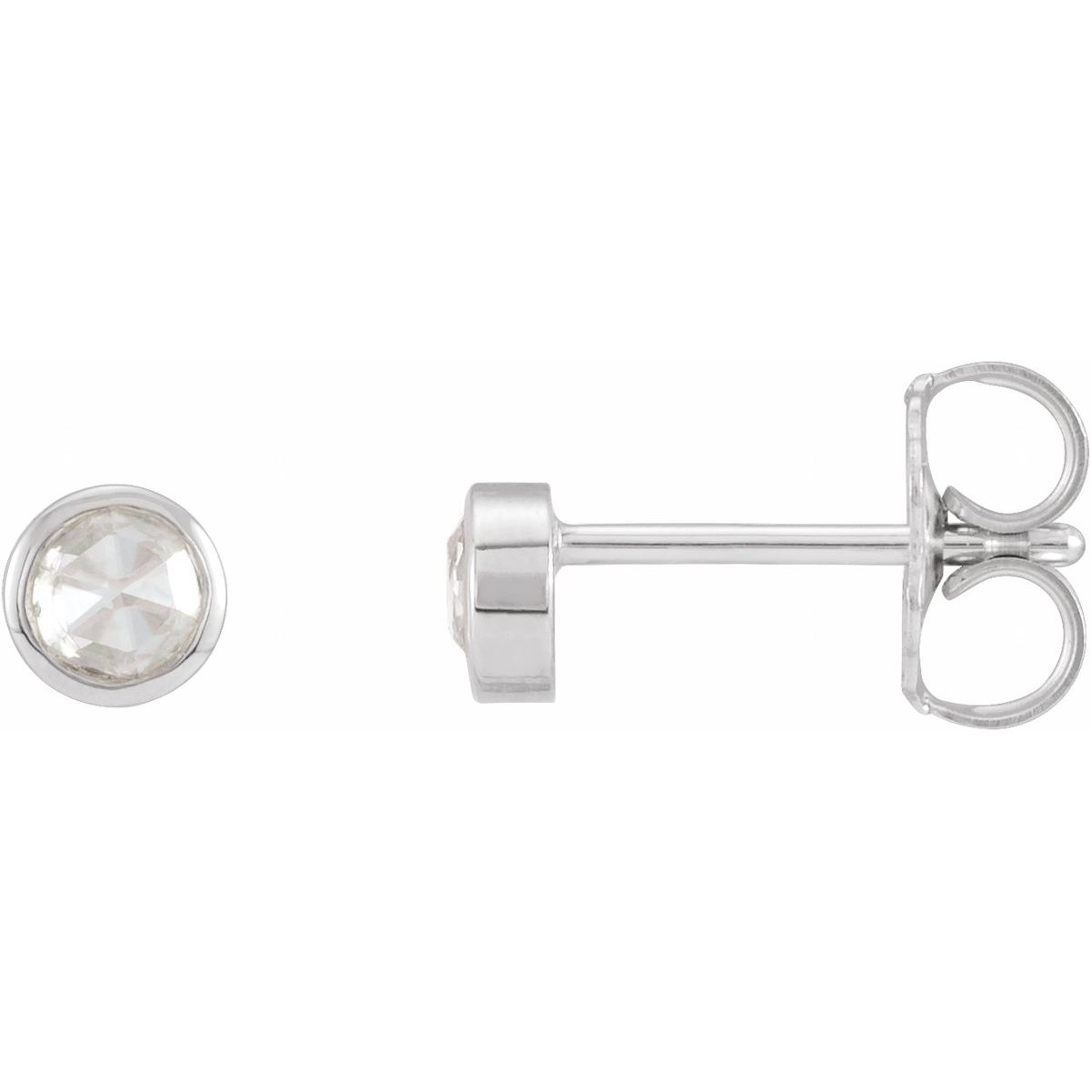 .05 CTW Rose-Cut Natural Diamond Bezel-Set Earrings in 14k white gold