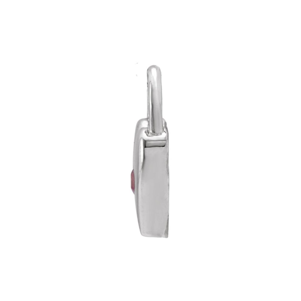 Natural Pink Sapphire Heart Lock Pendant in 14k white gold