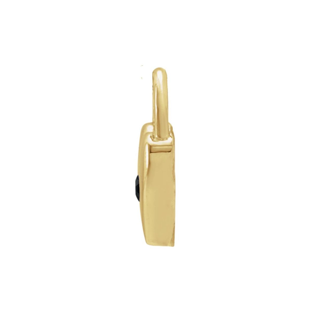Natural Black Spinel Heart Lock Pendant in 14k yellow gold