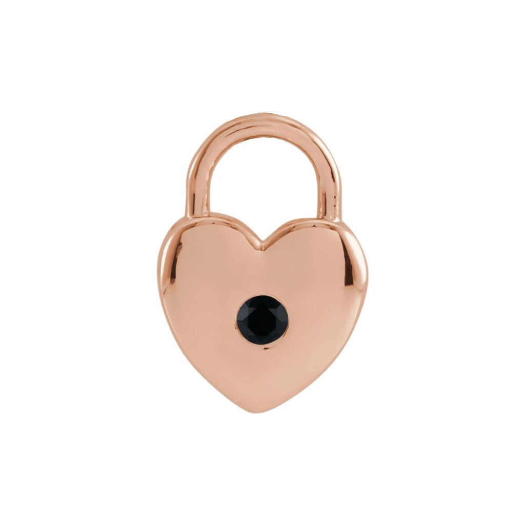 Natural Black Spinel Heart Lock Pendant in 14k rose gold