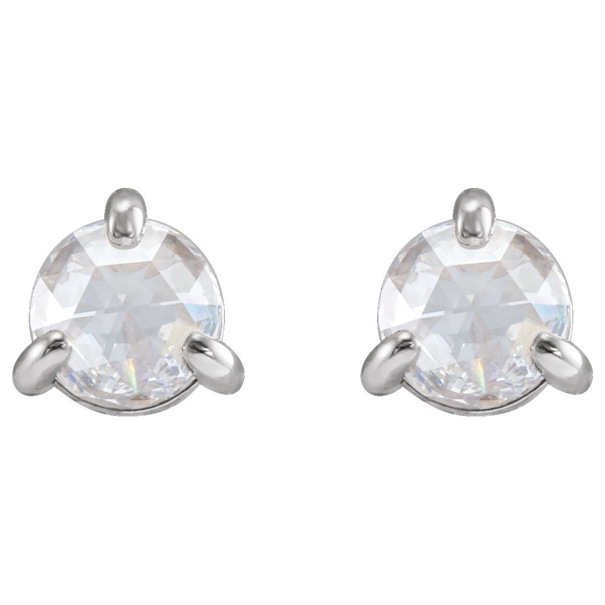 .04 CTW Rose-Cut Natural Diamond Stud Earrings in 14k white gold