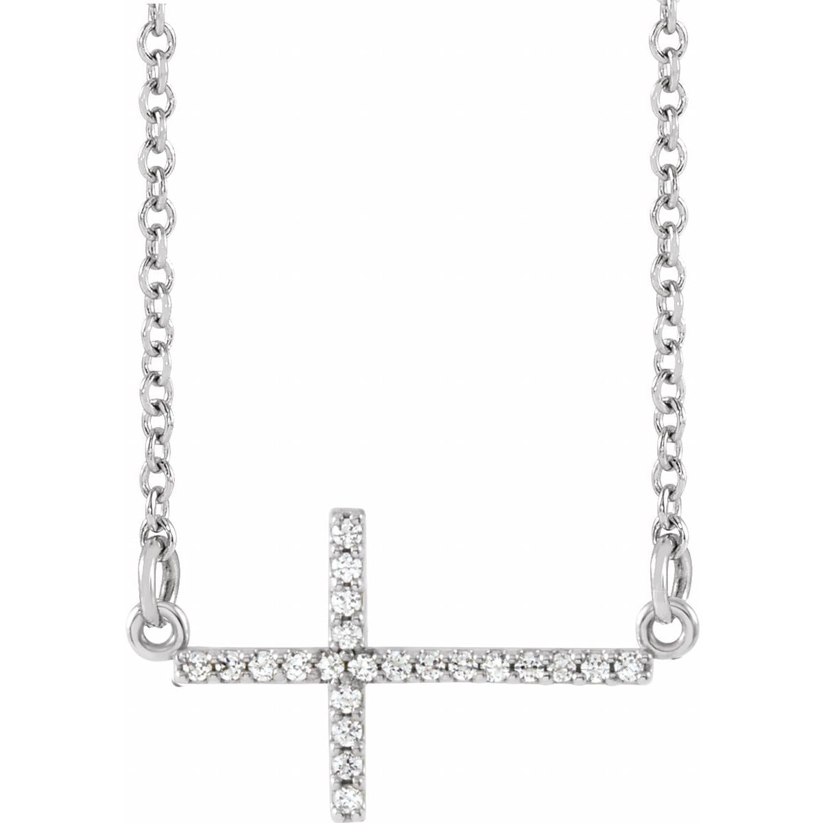 .08 CTW Natural Diamond Sideways Cross Necklace in 14k white gold