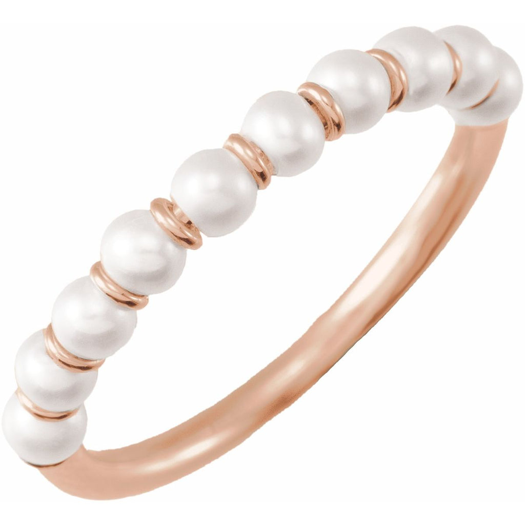 Cultured White Freshwater Pearl Ring in 14k rose gold