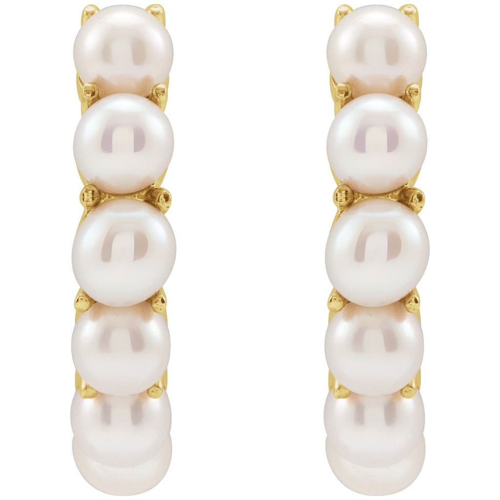 Cultured White Freshwater Pearl 15.5 mm Huggie Hoop Earrings in 14k yellow gold