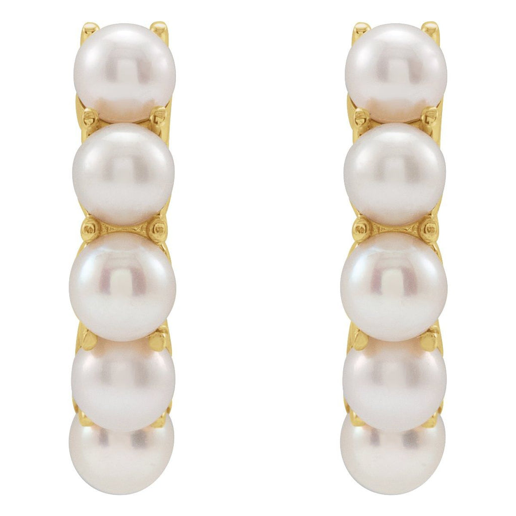 Cultured White Freshwater Pearl 14 mm Huggie Hoop Earrings in 14k yellow gold