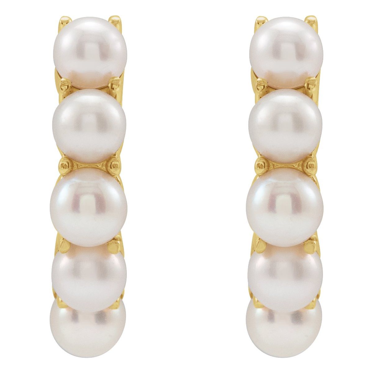 Cultured White Freshwater Pearl 14 mm Huggie Hoop Earrings in 14k yellow gold