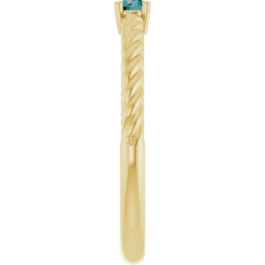 3 mm Lab-Grown Alexandrite Solitaire Rope Ring in 14k yellow gold