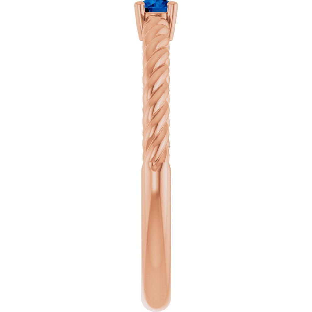 3 mm Lab-Grown Blue Sapphire Solitaire Rope Ring in 14k rose gold