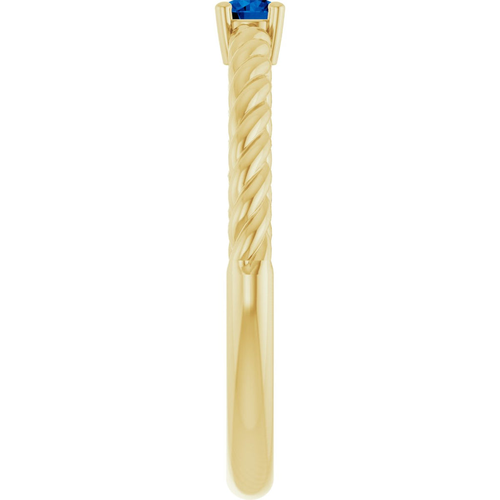 3 mm Lab-Grown Blue Sapphire Solitaire Rope Ring in 14k yellow gold