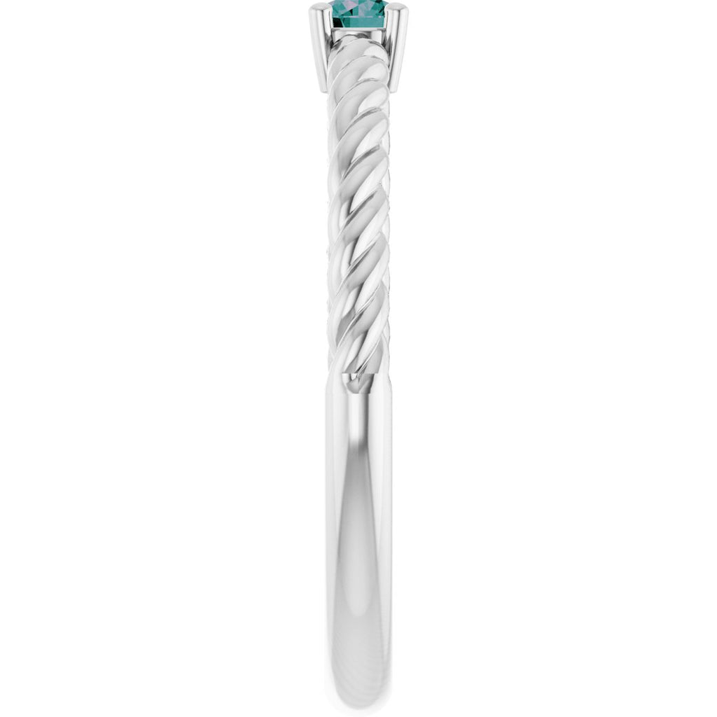 3 mm Lab-Grown Alexandrite Solitaire Rope Ring in 14k white gold