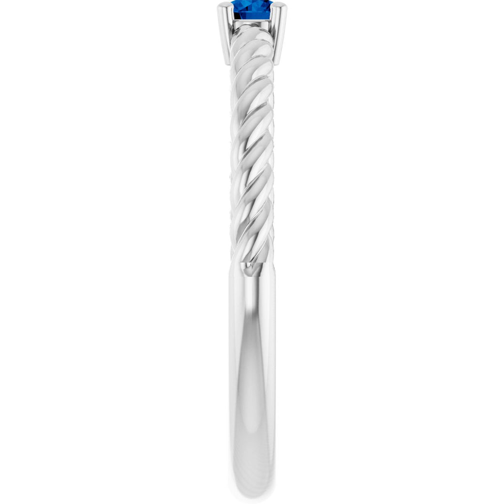 3 mm Lab-Grown Blue Sapphire Solitaire Rope Ring in 14k white gold