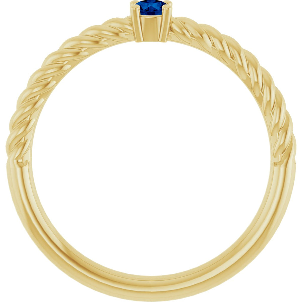 3 mm Lab-Grown Blue Sapphire Solitaire Rope Ring in 14k yellow gold