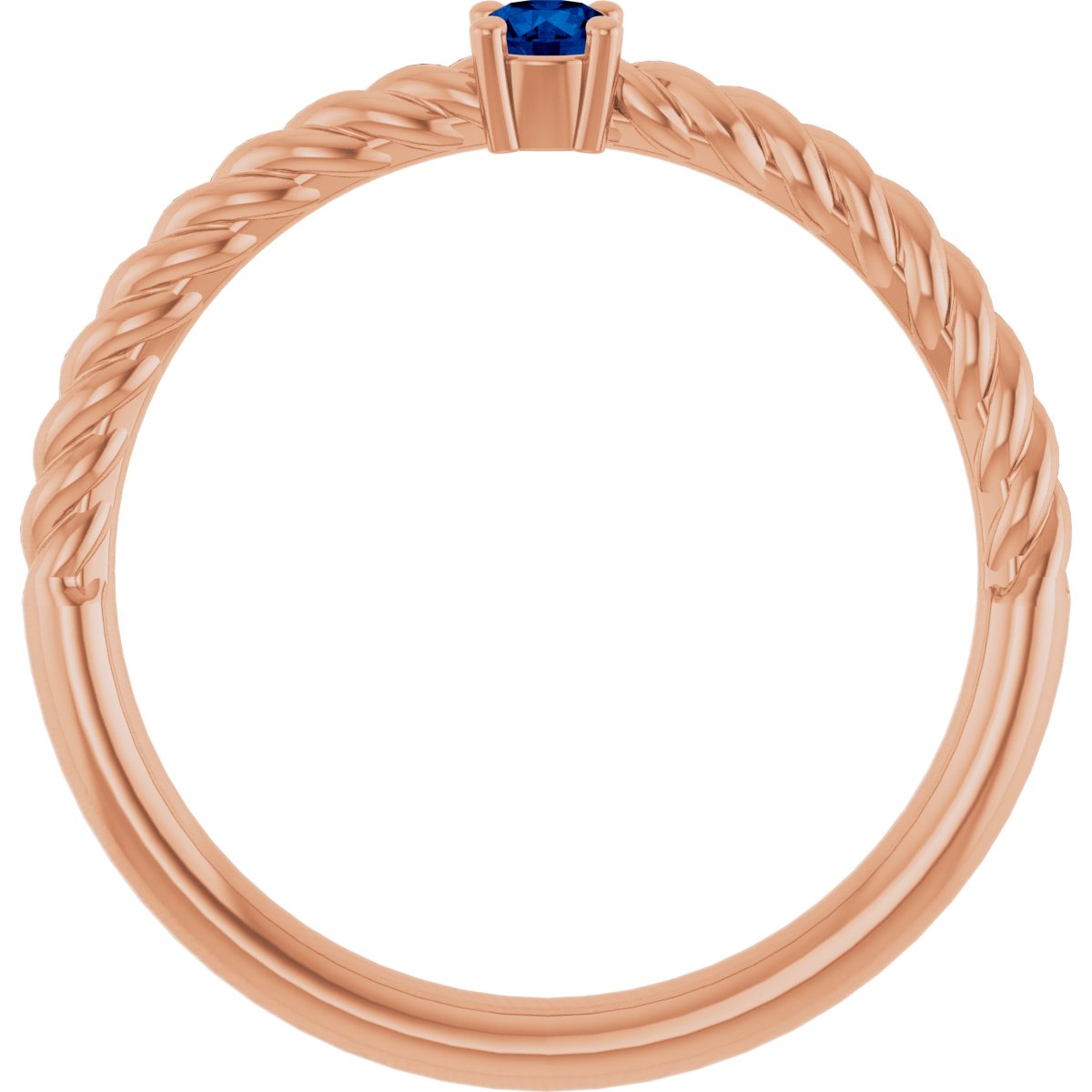 3 mm Lab-Grown Blue Sapphire Solitaire Rope Ring in 14k rose gold