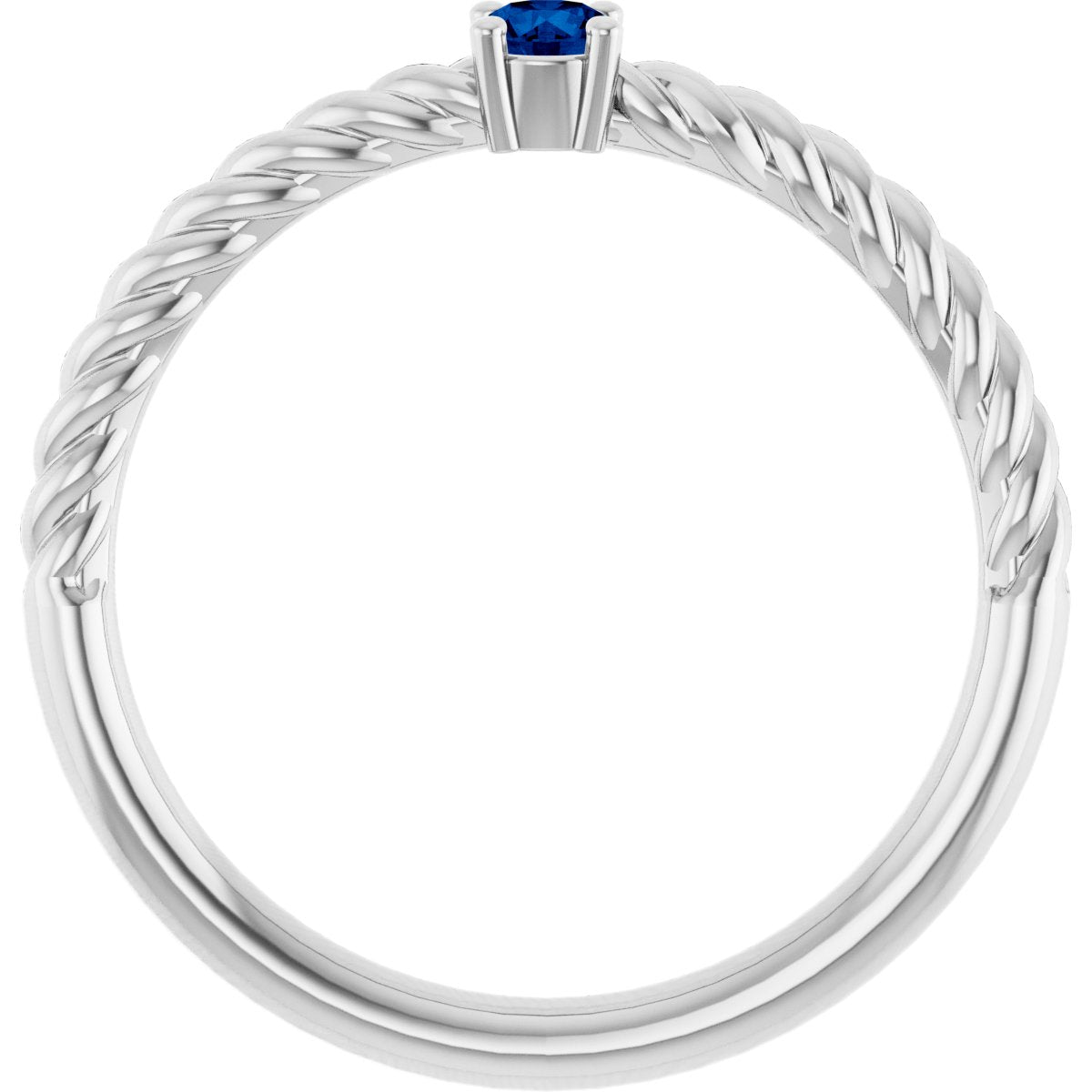 3 mm Lab-Grown Blue Sapphire Solitaire Rope Ring in 14k white gold