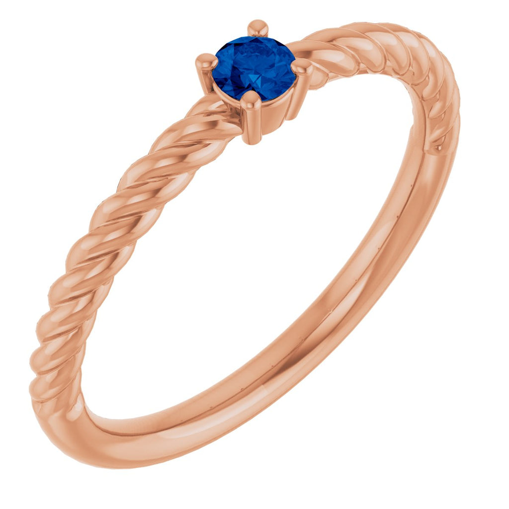 3 mm Lab-Grown Blue Sapphire Solitaire Rope Ring in 14k rose gold