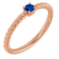 3 mm Lab-Grown Blue Sapphire Solitaire Rope Ring in 14k rose gold