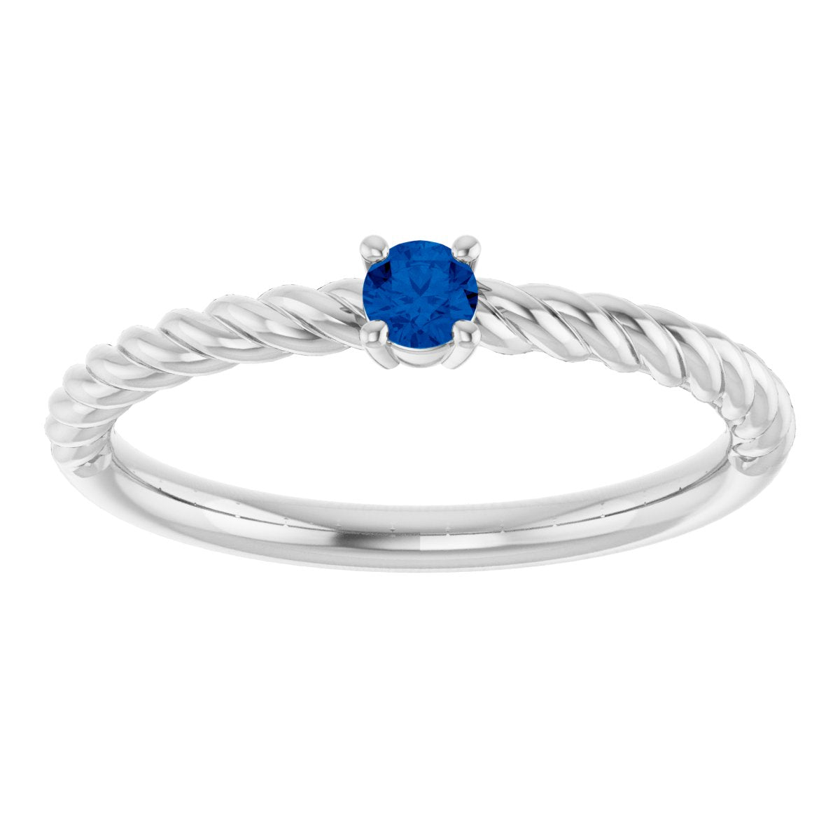 3 mm Lab-Grown Blue Sapphire Solitaire Rope Ring in 14k white gold