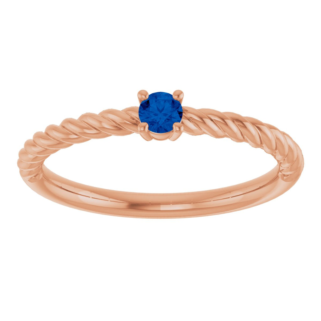 3 mm Lab-Grown Blue Sapphire Solitaire Rope Ring in 14k rose gold