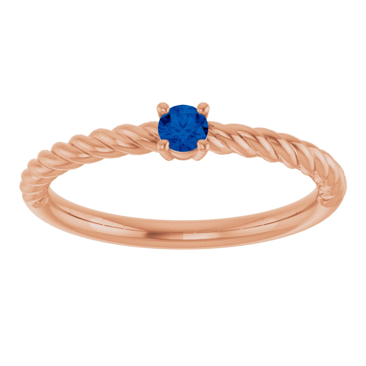 3 mm Lab-Grown Blue Sapphire Solitaire Rope Ring in 14k rose gold