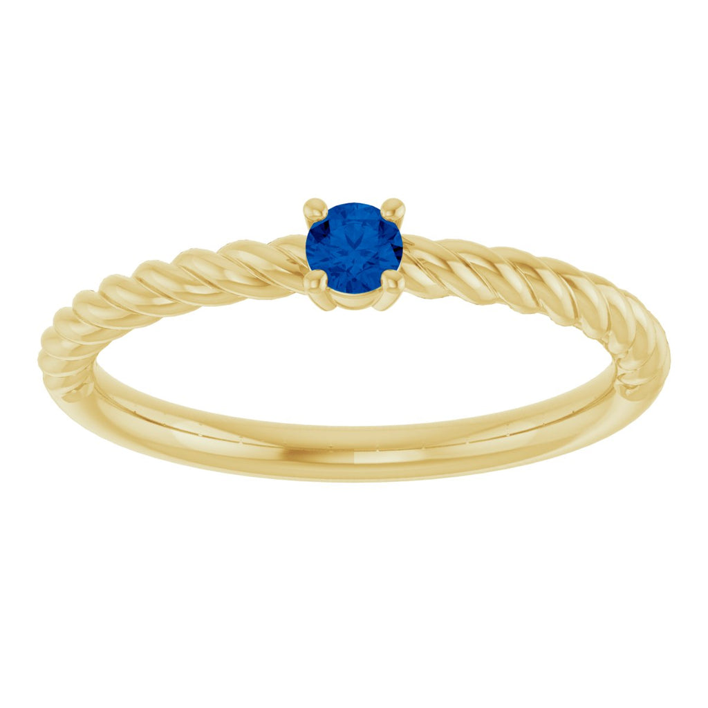3 mm Lab-Grown Blue Sapphire Solitaire Rope Ring in 14k yellow gold
