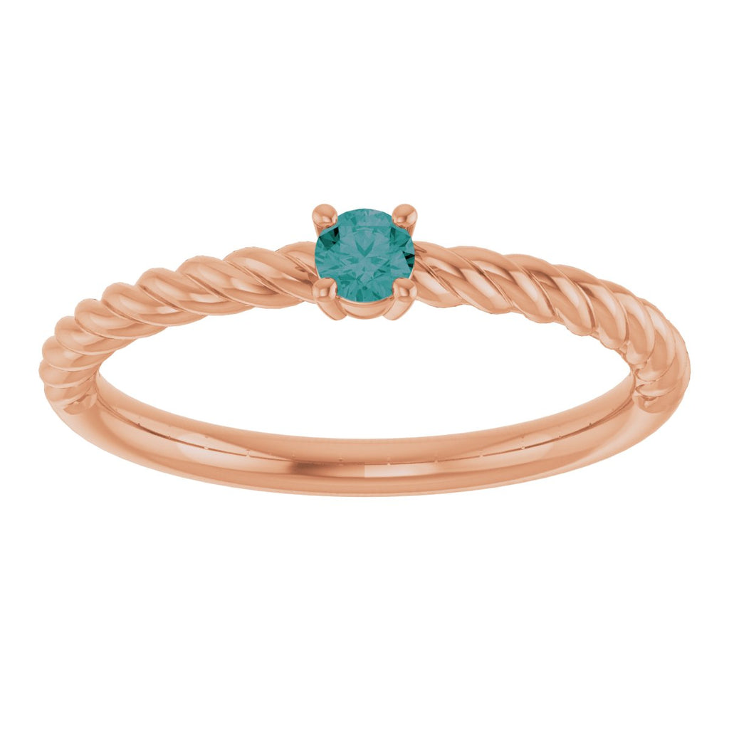 3 mm Lab-Grown Alexandrite Solitaire Rope Ring in 14k rose gold