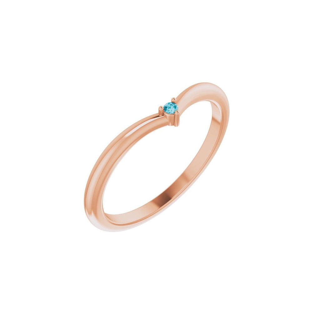 Natural London Blue Topaz Stackable V Ring in 14k rose gold