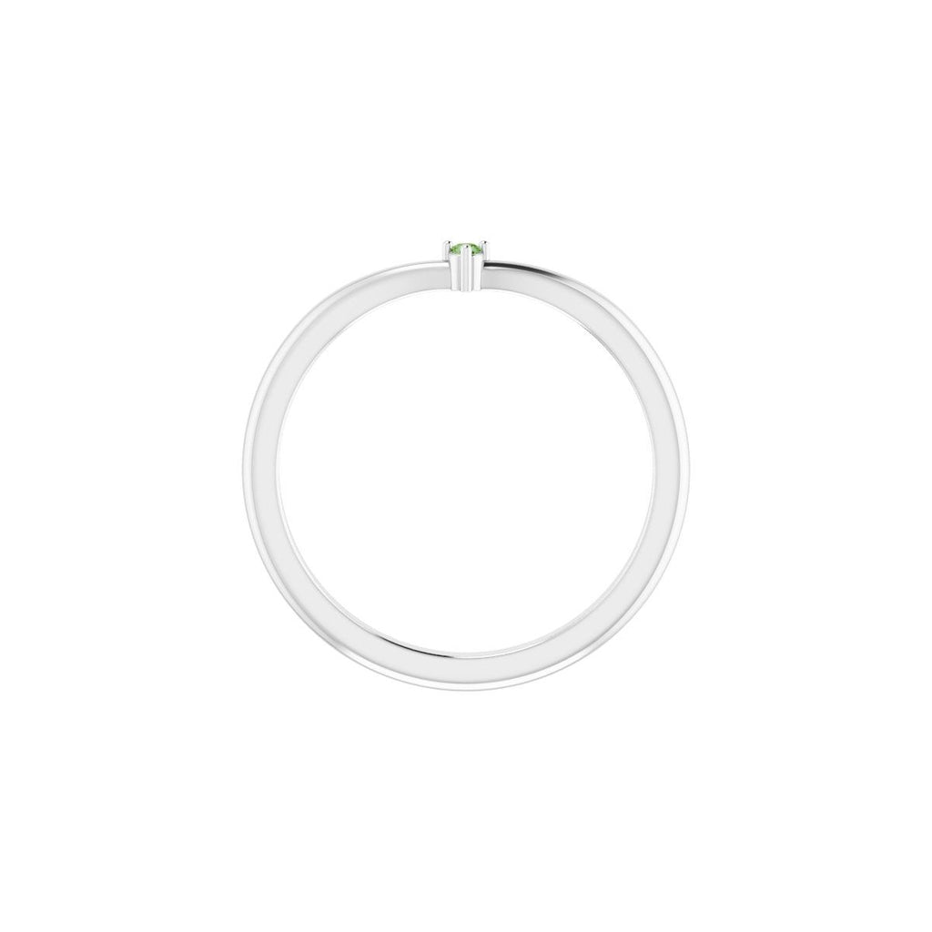 Natural Green Tourmaline Stackable V Ring in 14k white gold