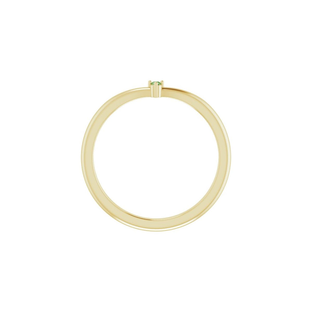 Natural Green Tourmaline Stackable V Ring in 14k yellow gold