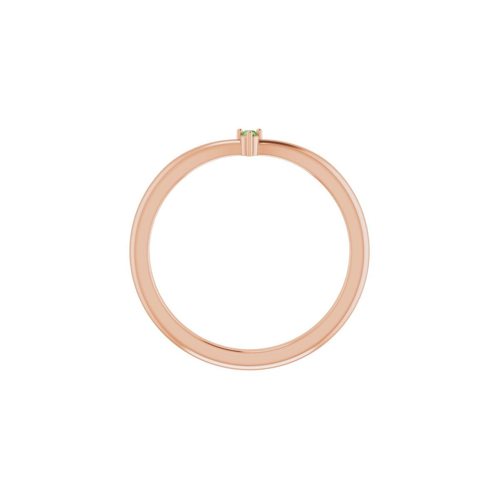 Natural Green Tourmaline Stackable V Ring in 14k rose gold