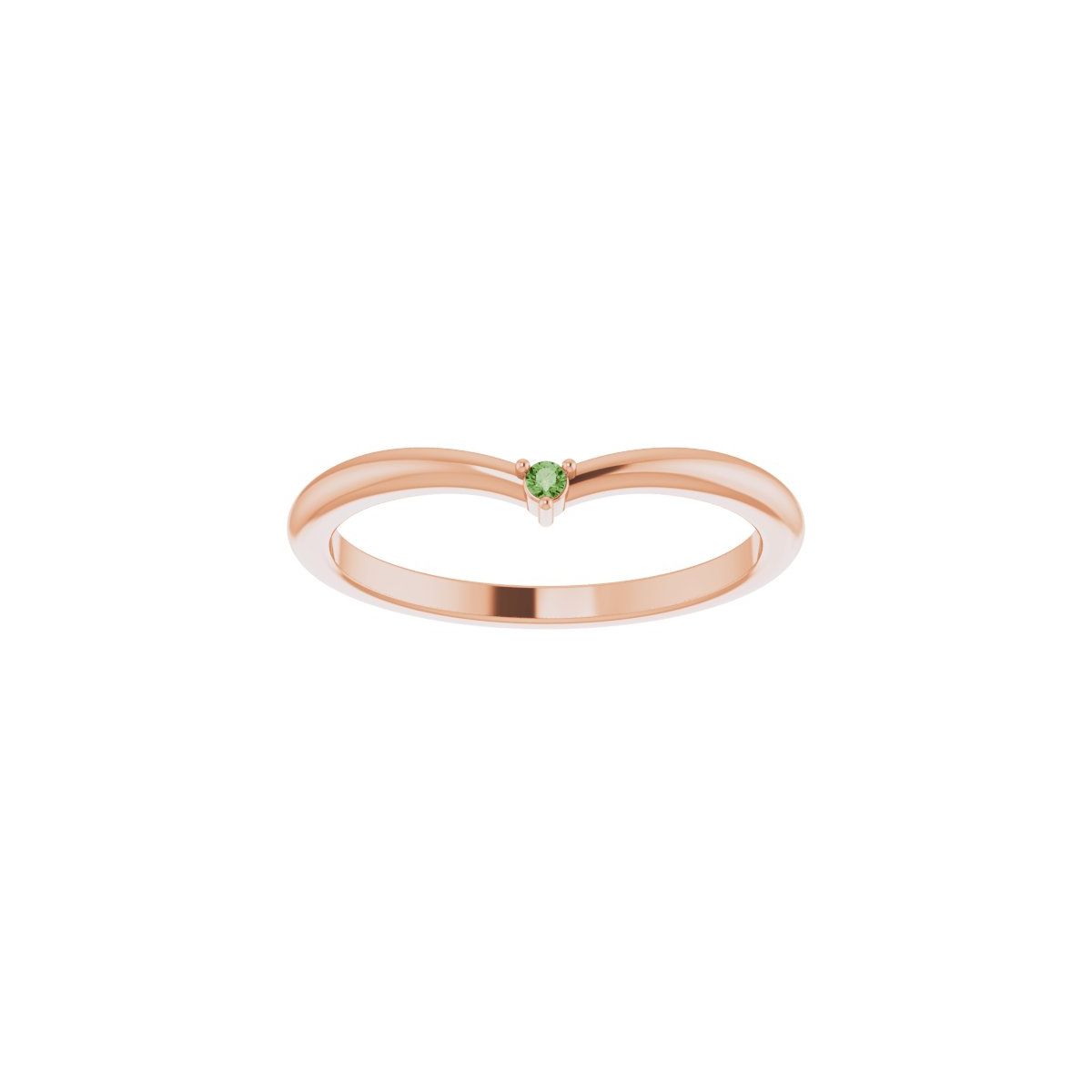 Natural Green Tourmaline Stackable V Ring in 14k rose gold