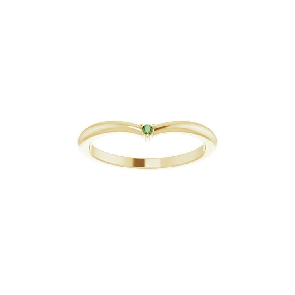 Natural Green Tourmaline Stackable V Ring in 14k yellow gold