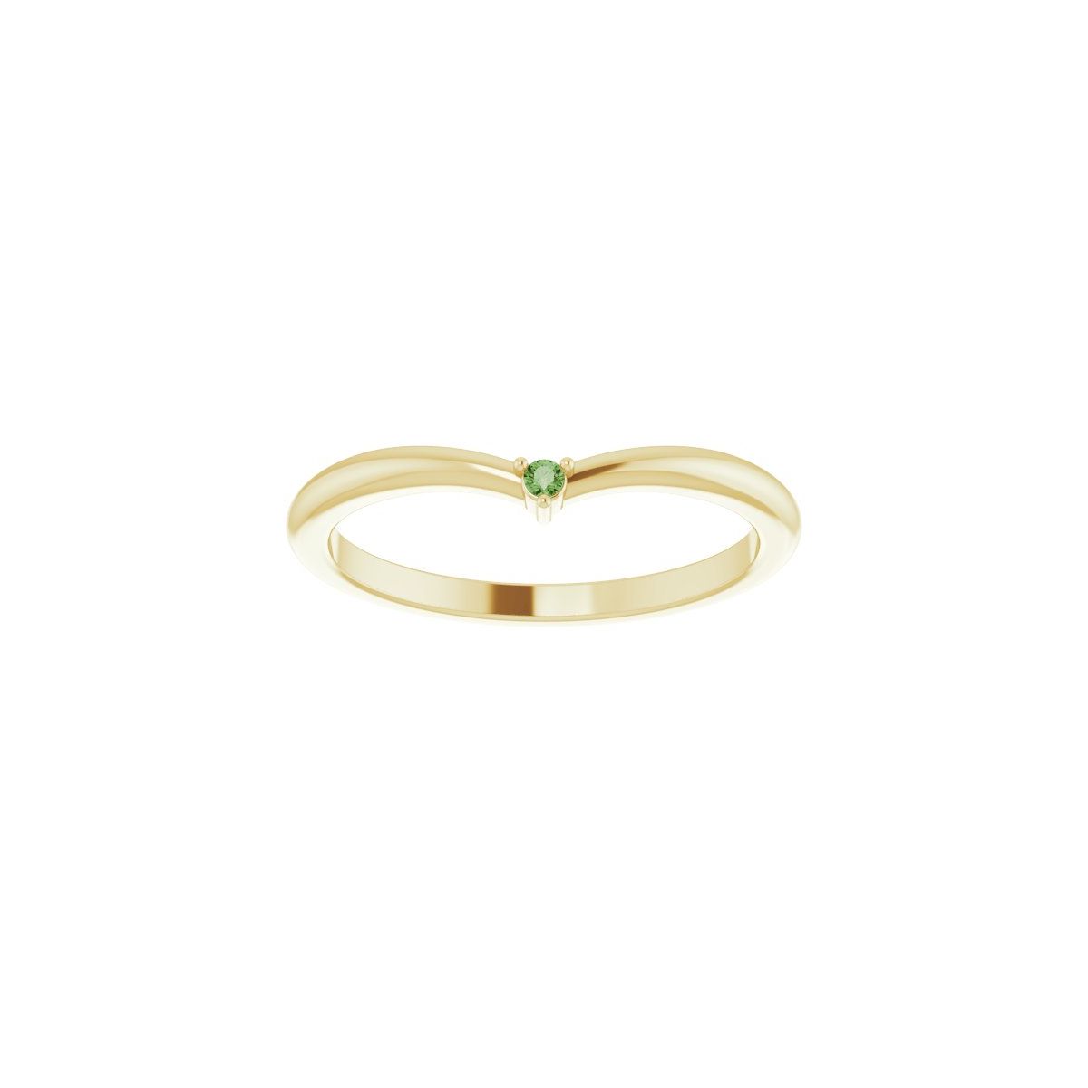Natural Green Tourmaline Stackable V Ring in 14k yellow gold