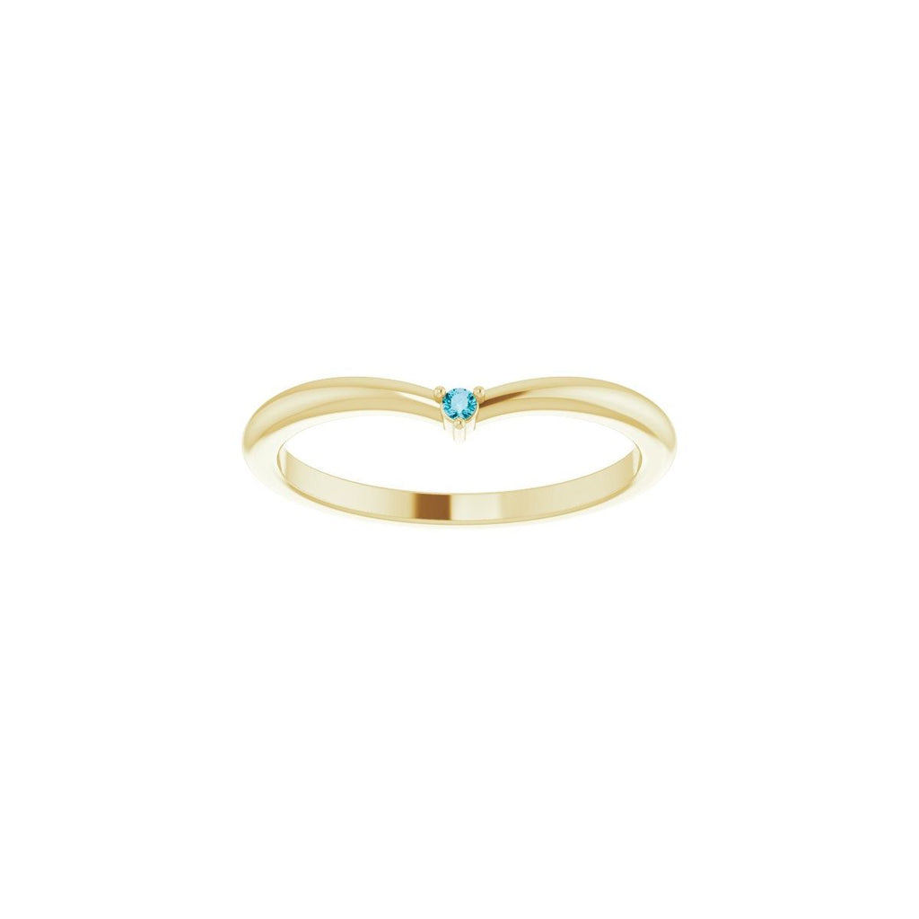 Natural London Blue Topaz Stackable V Ring in 14k yellow gold