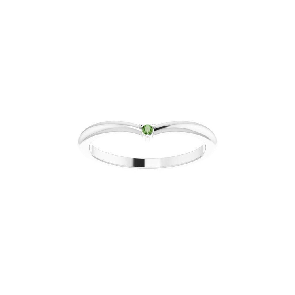 Natural Green Tourmaline Stackable V Ring in 14k white gold