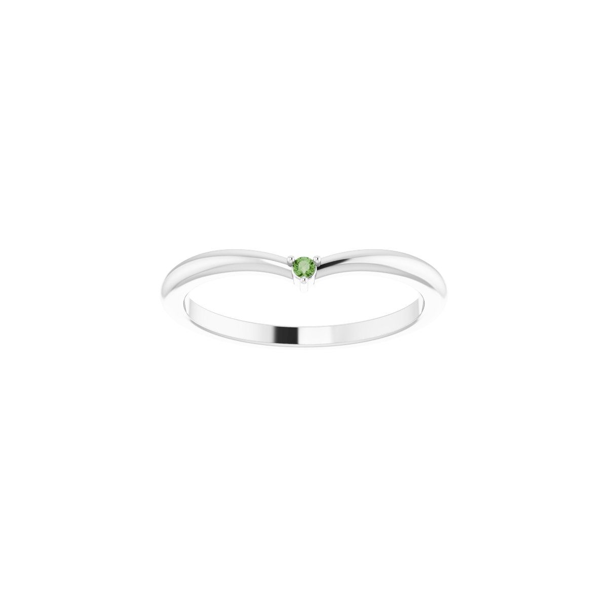 Natural Green Tourmaline Stackable V Ring in 14k white gold