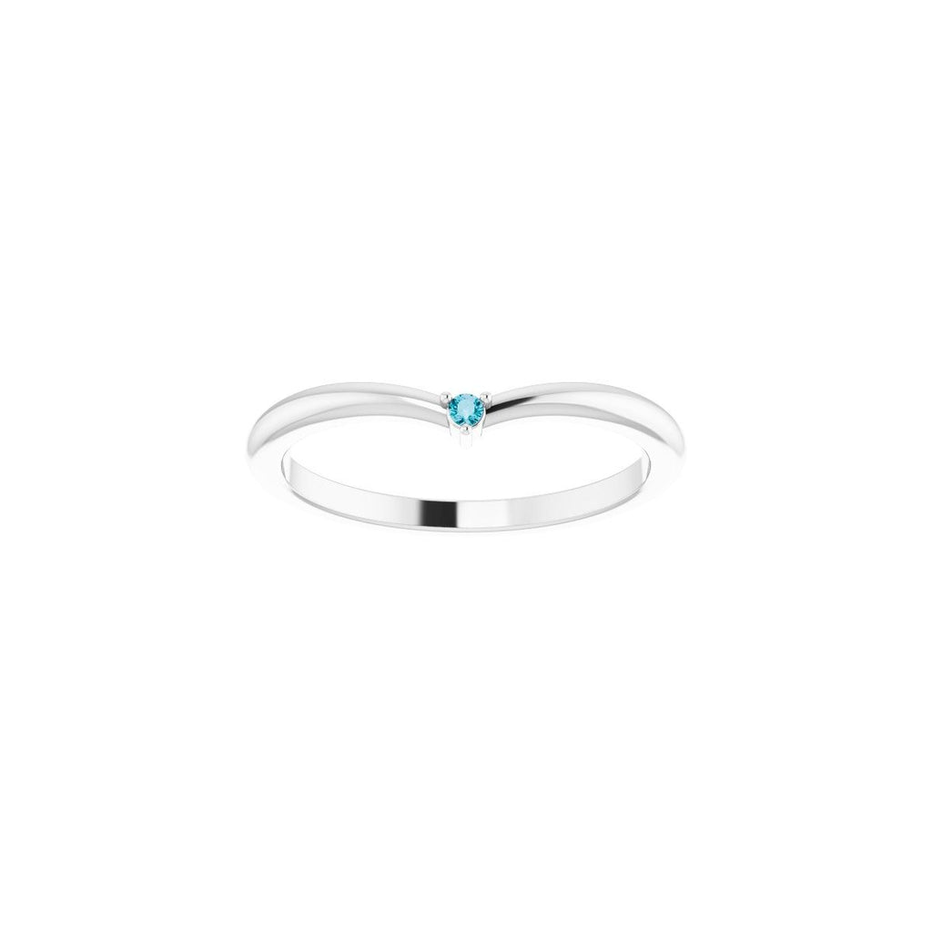 Natural London Blue Topaz Stackable V Ring in 14k white gold
