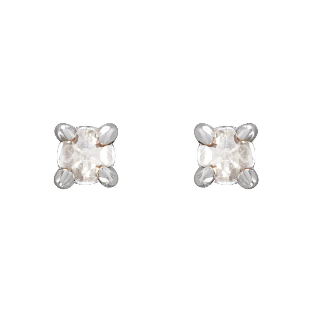 .07 CTW Rose-Cut Natural Diamond Stud Earrings in 14k white gold