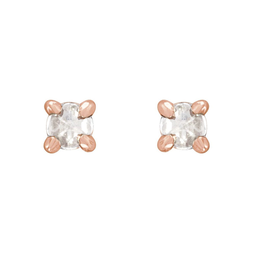 .07 CTW Rose-Cut Natural Diamond Stud Earrings in 14k rose gold