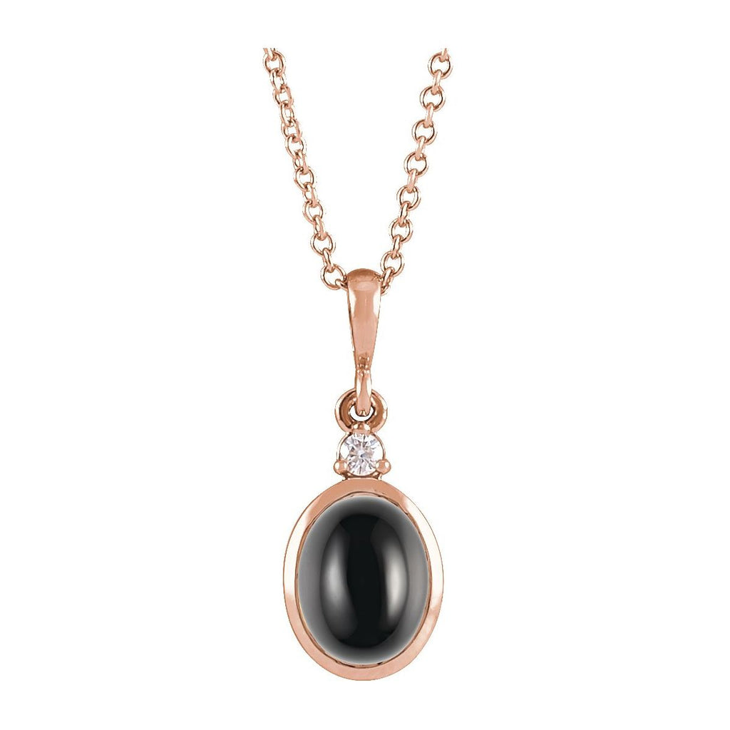 10x8 mm Natural Black Onyx & .03 CT Natural Diamond Necklace in 14k rose gold