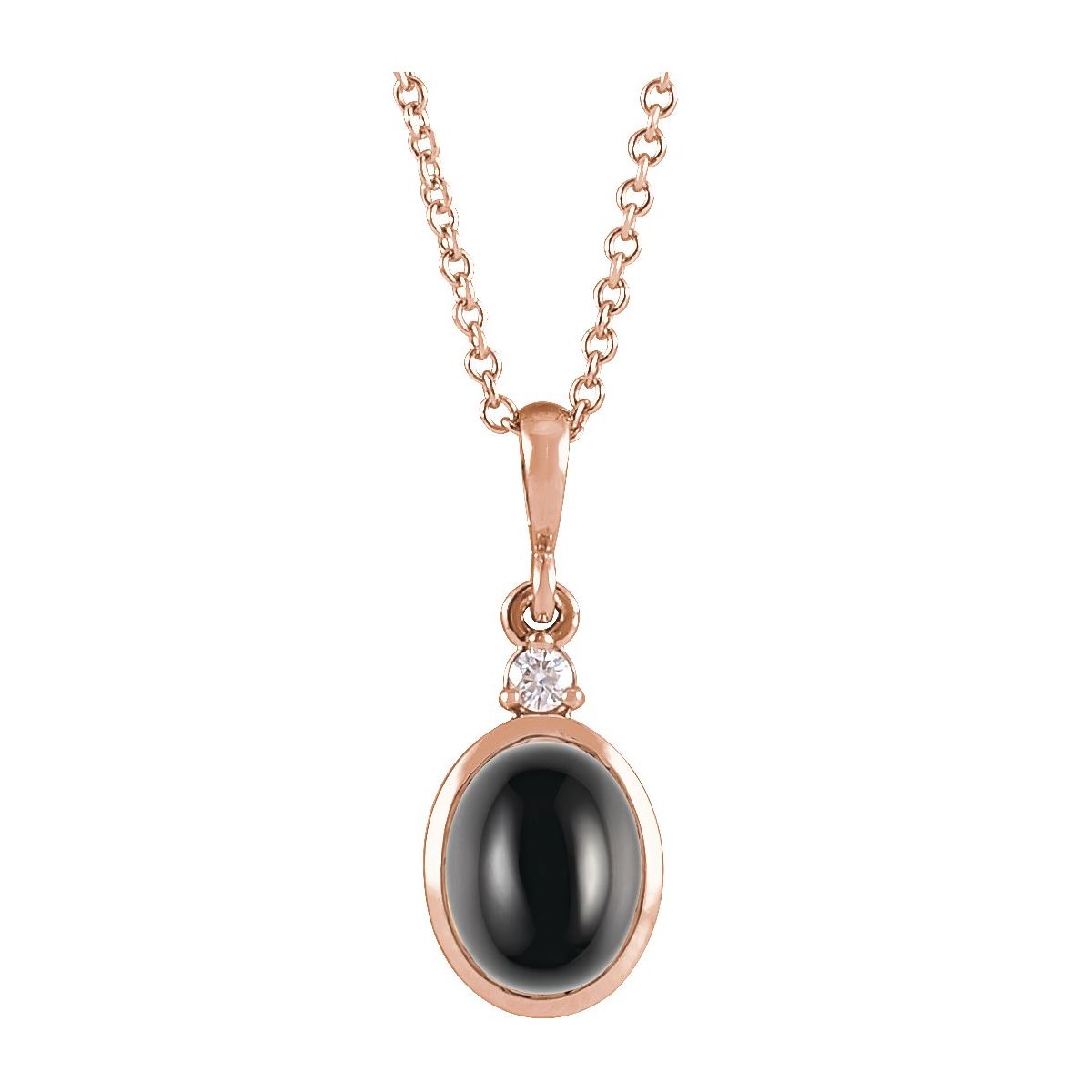 10x8 mm Natural Black Onyx & .03 CT Natural Diamond Necklace in 14k rose gold