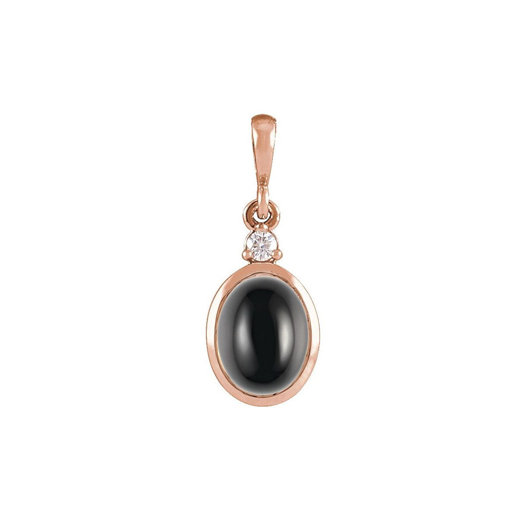 10x8 mm Natural Black Onyx & .03 CT Natural Diamond Cabochon Pendant in 14k rose gold